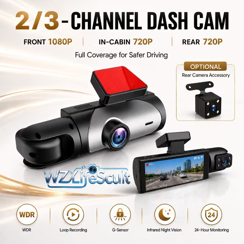Panoramic Dash Cam 360 - Dashcam HD a 2/3 canali, 1080p