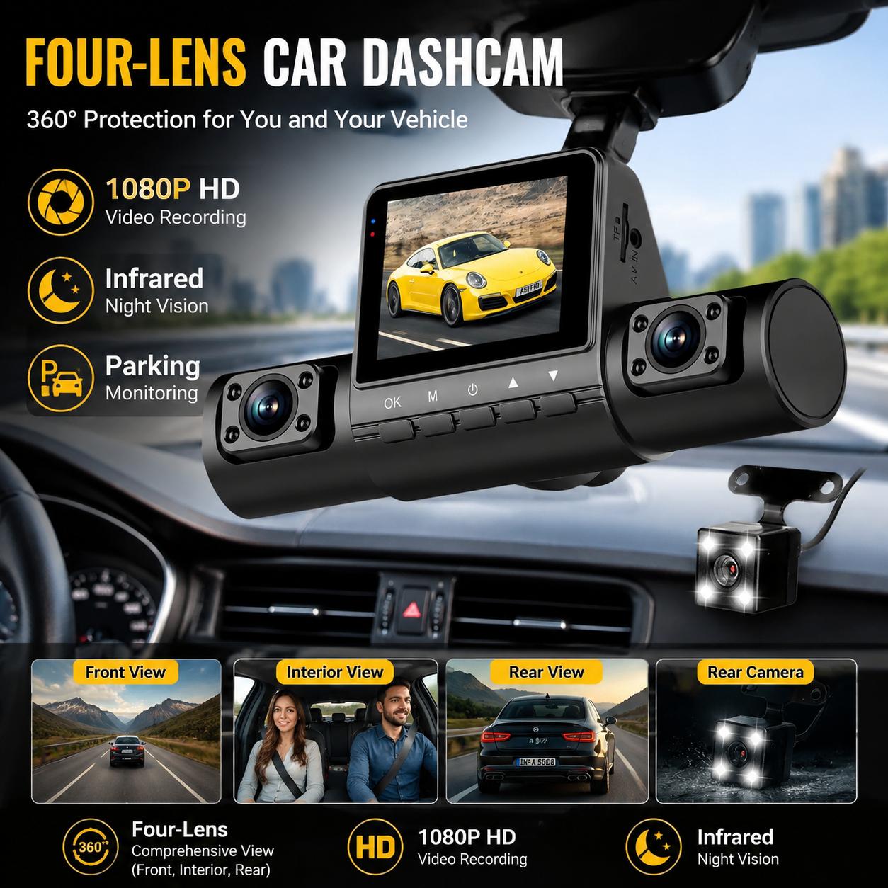 Dash Cam a 4 Lenti 1080P Full  - Panoramic Dash Cam 360 recensione e prezzo
